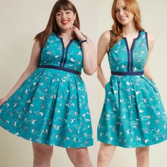 Modcloth Seagulls Fit and Flare Dress NEW - Picture 1 of 8